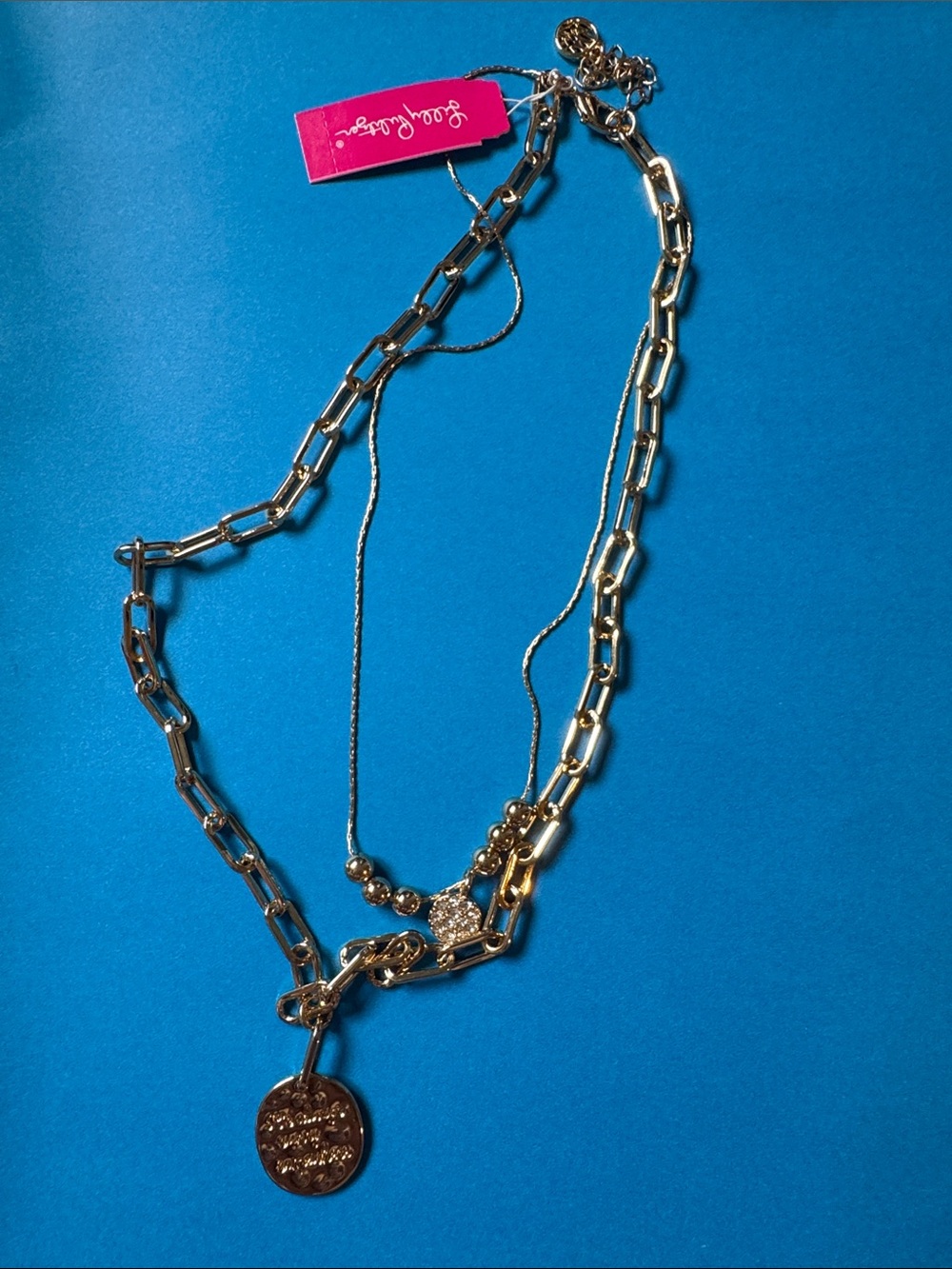 NWT Lilly Pulitzer Gold-Tone Layered Chain Necklace with Pendant and Accents